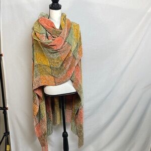 Handwoven Multicolor Plaid Woven cape shawl Blanket jacket sweater scarf